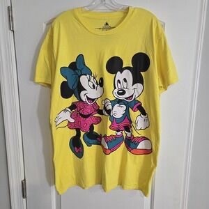Retro Disney Mickey & Minnie Mouse Graphic T-Shirt Yellow XL Neon